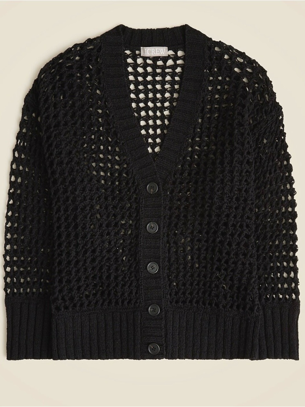 J. Crew Black Open-Weave Montauk Buttoned Cardigan, NWOT, XS